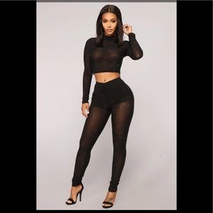 Two piece leggings and crop top rhinestone set
